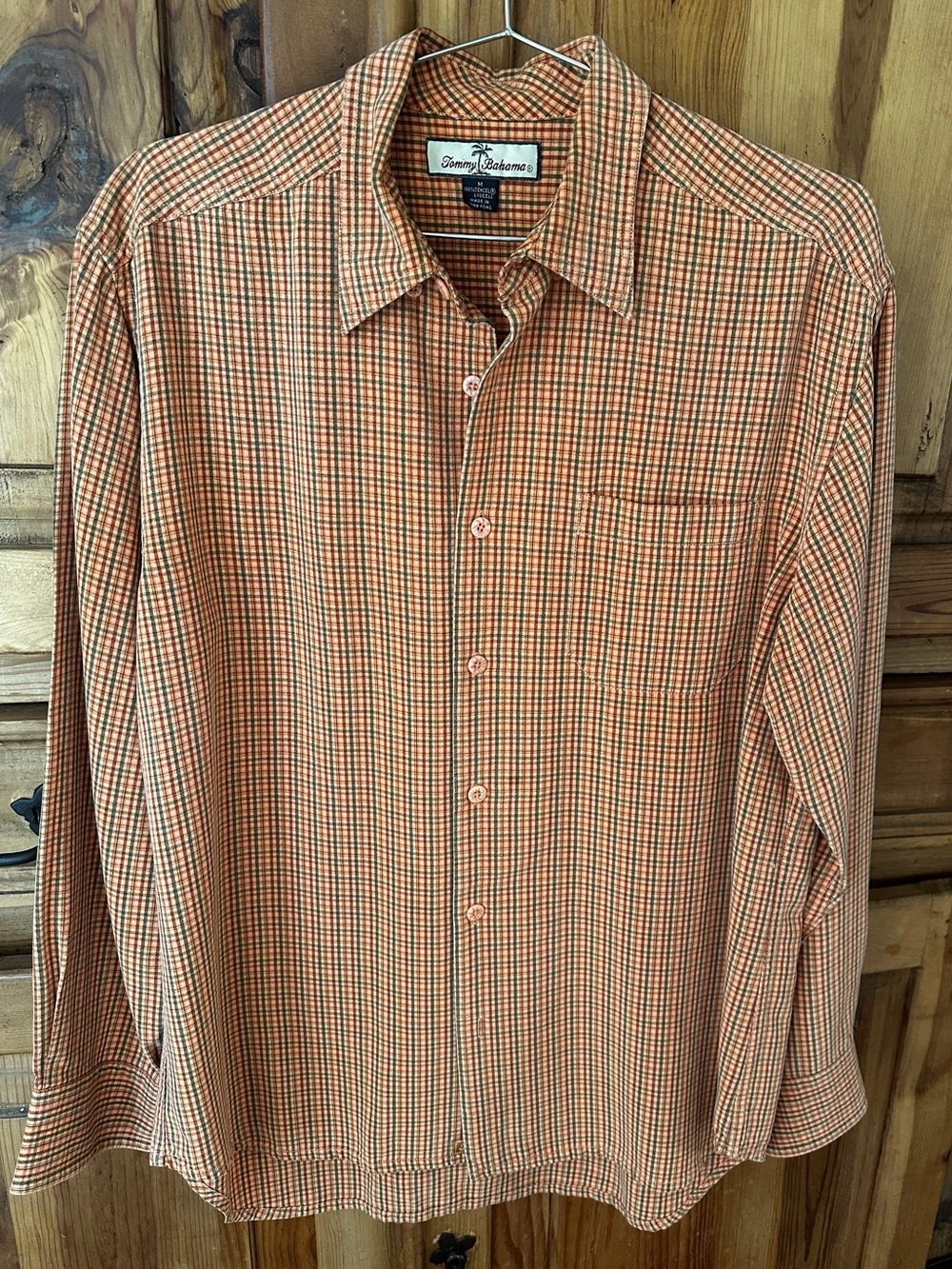 Tommy Bahama Orange and Green Plaid Long-Sleeve Button-Up Shirt